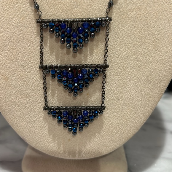 Triple Hand-beaded Lapis Triangles Necklace,Boutique - Picture 3 of 16